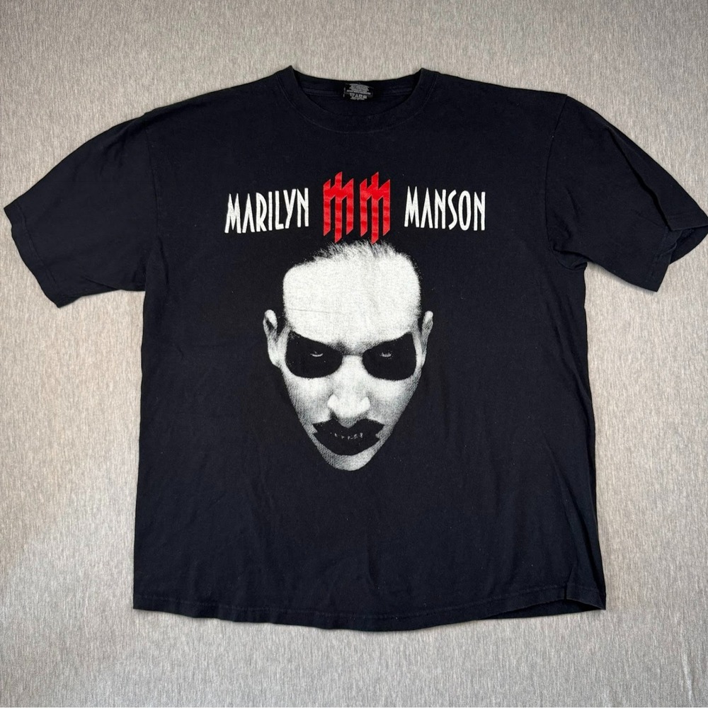 Vintage Marilyn Manson Tee 2XL Black Graphic Band Tee Goth‎ Industrial Y2K Boxy